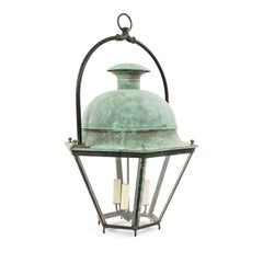 Large French Hexagonal Green-Verdigris Copper Lantern