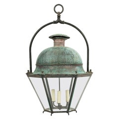 Large French Hexagonal Green-Verdigris Copper Lantern