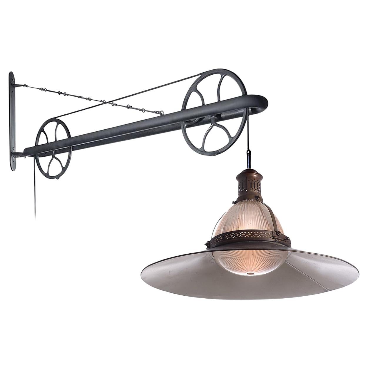 Ornate Industrial Mercury Glass Swing Arm Pulley Lamp at 1stdibs