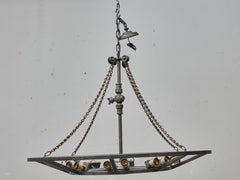 Large French Industrial Iron Chandelier with 12 Lights, circa 1920 - US wired