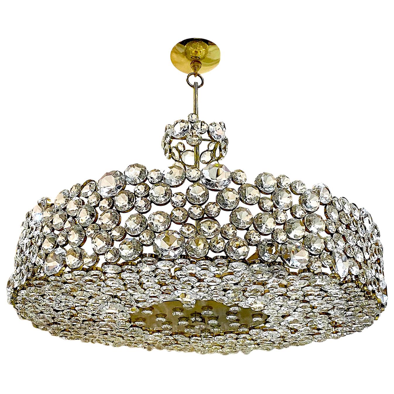 Large French Inset Crystal Chandelier