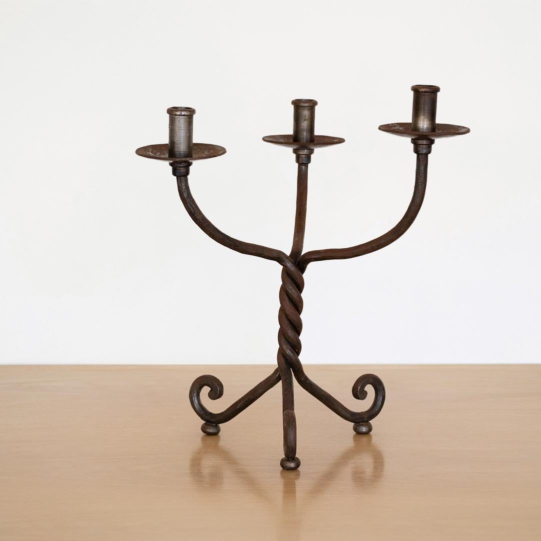 Large French Iron 3-Arm Candelabra In Good Condition In Los Angeles, CA