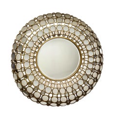 Large French Iron Bubble Mirror with Convex Silhouette and Multi-Mirror Frame