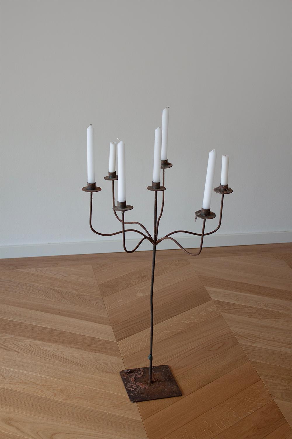 Brutalist Large French Iron Chateau Candelabra