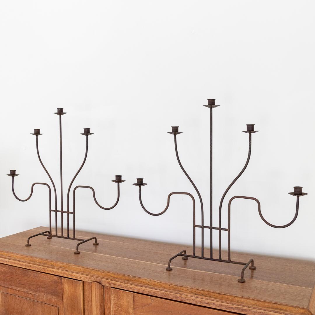 Large French Iron Five-Arm Candelabra  In Good Condition In Los Angeles, CA