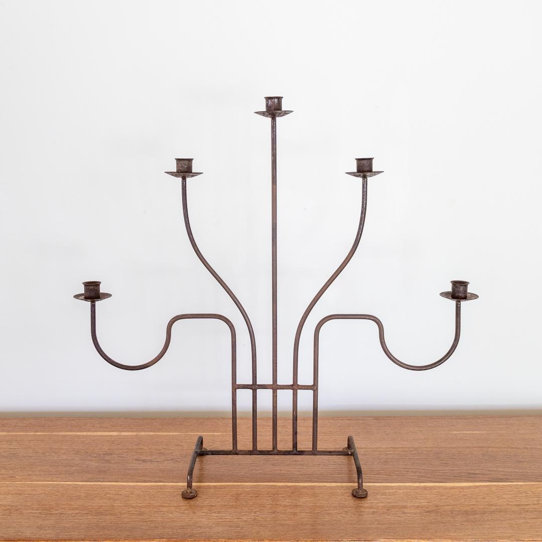 Large French Iron Five-Arm Candelabra  1