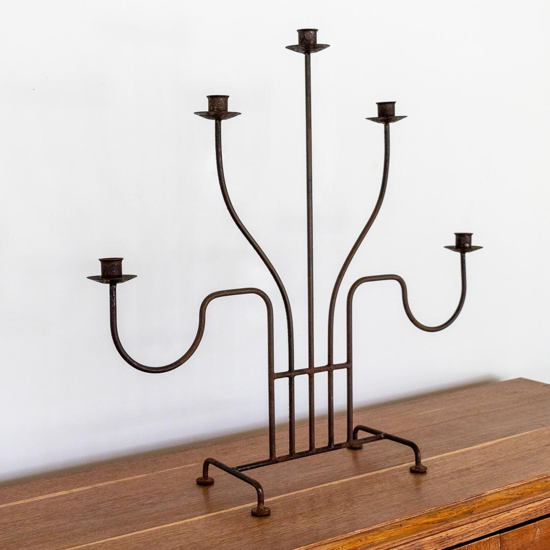 Large French Iron Five-Arm Candelabra  2