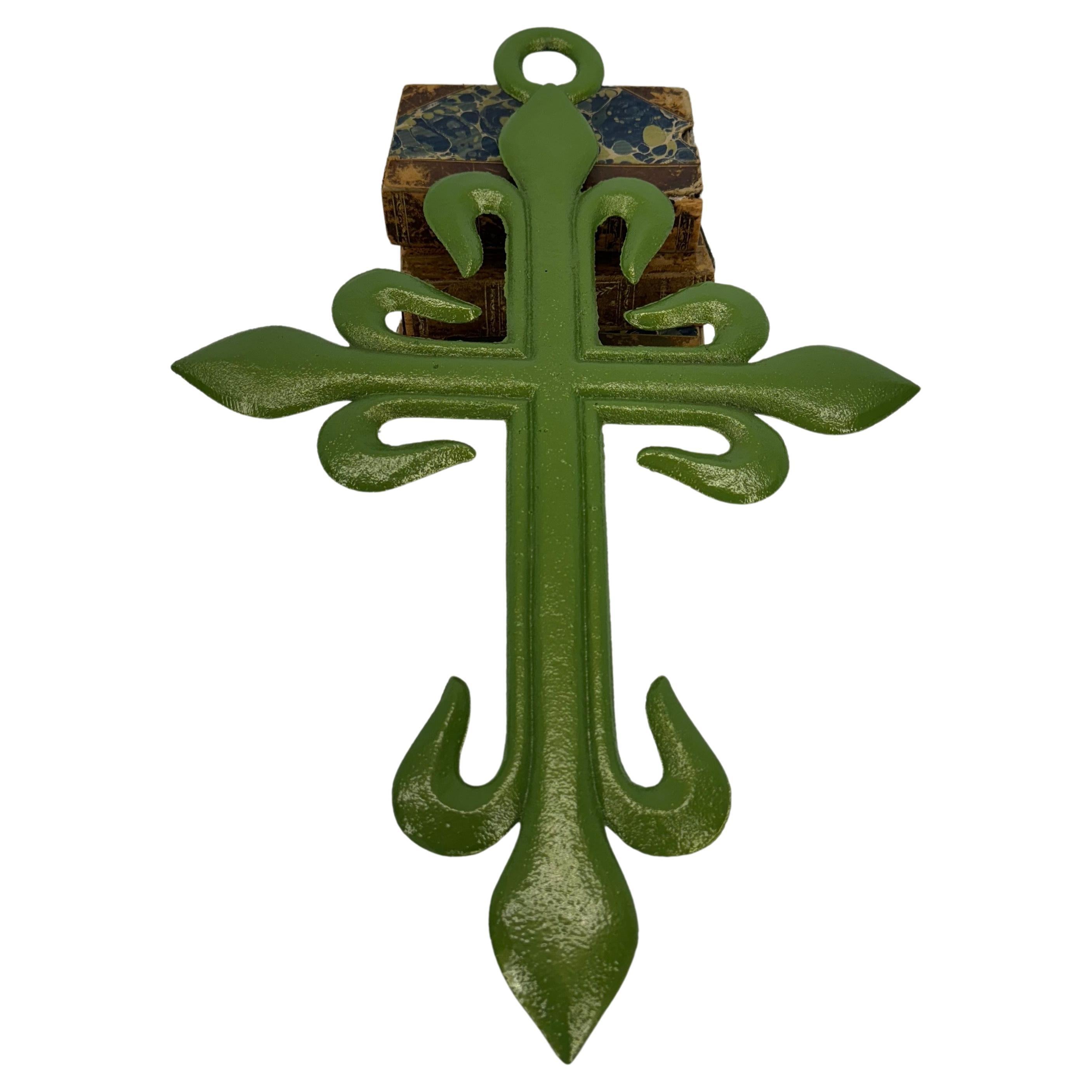 Hand-Crafted Large French Iron Wall Religious Crucifix Cross