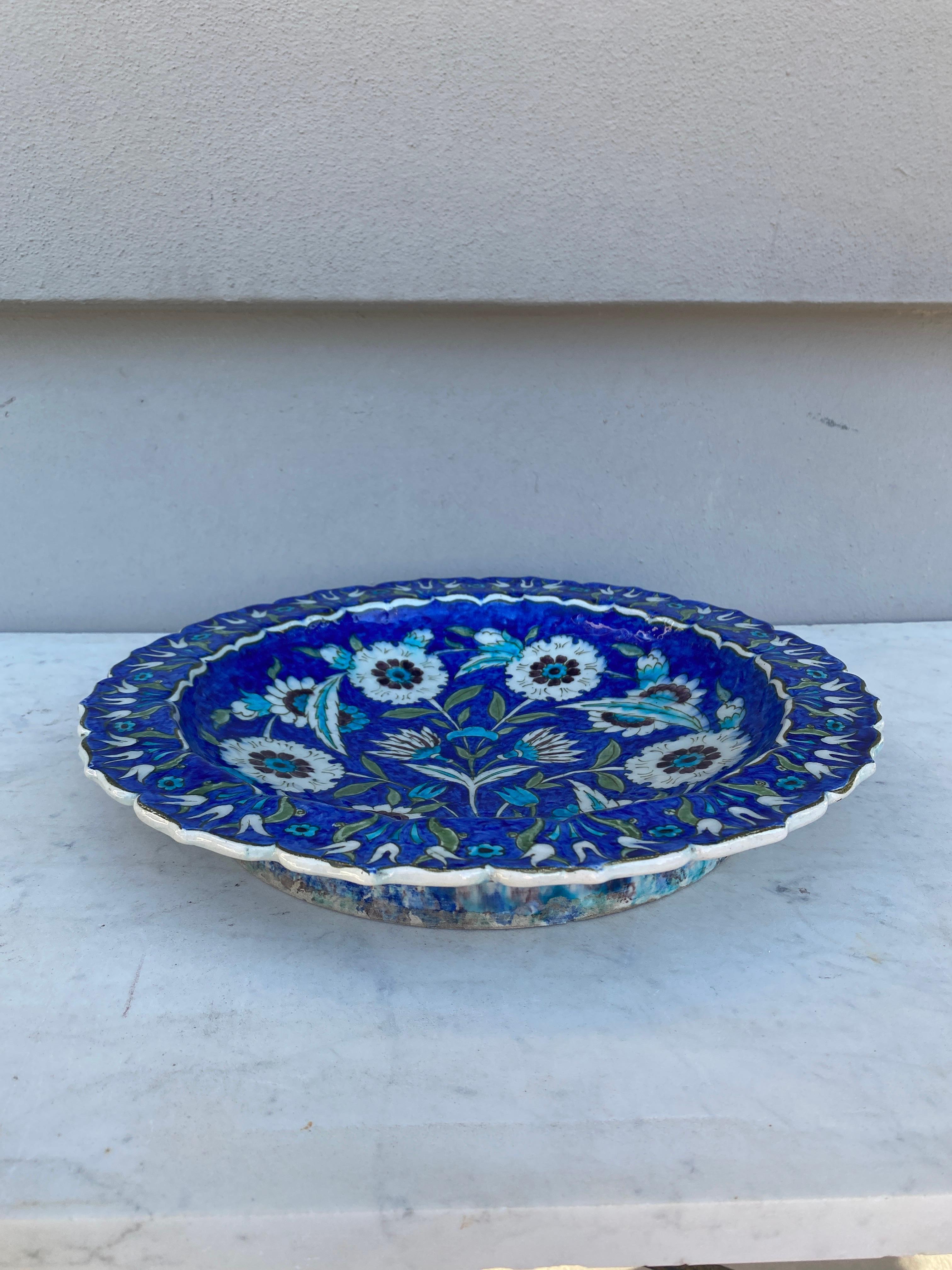 Ceramic Large French Iznik Blue Platter Bowl Edmond Lachenal 