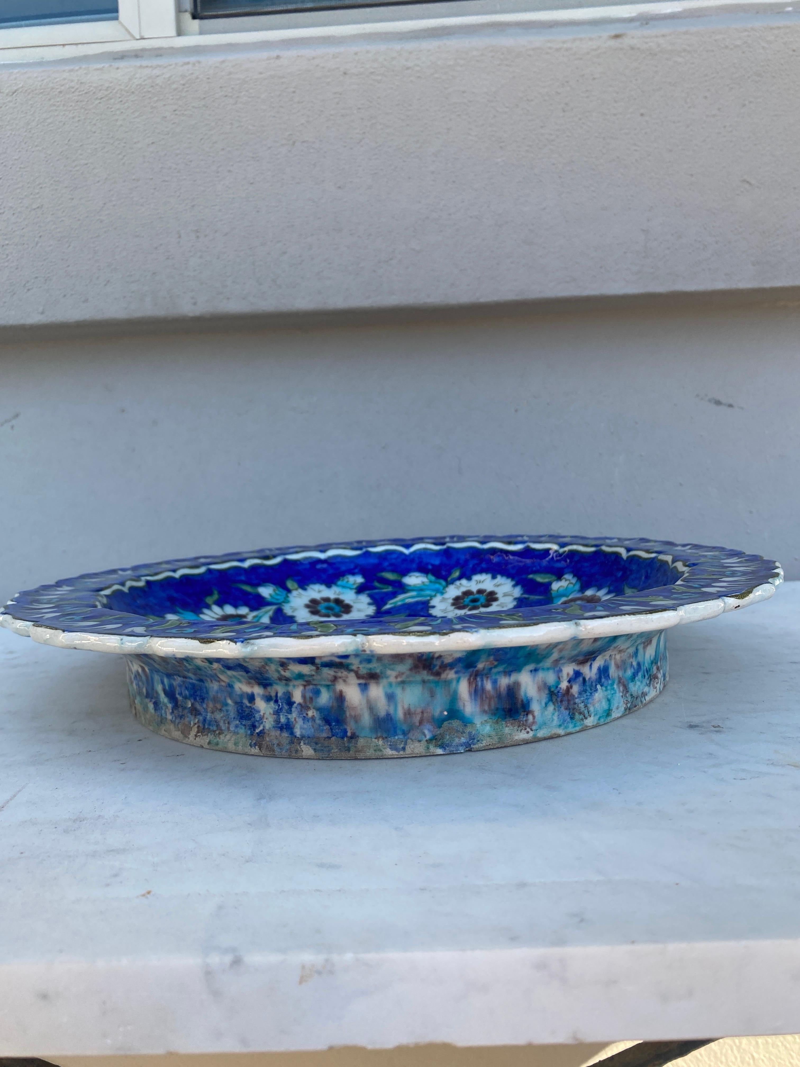 Large French Iznik Blue Platter Bowl Edmond Lachenal  1