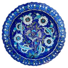 Große blaue französische Iznik-Plattenschale Edmond Lachenal 