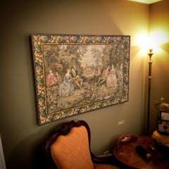 Large French Jacquard Tapestry Galant Scene, Signed JP (Jules Pansu), Framed