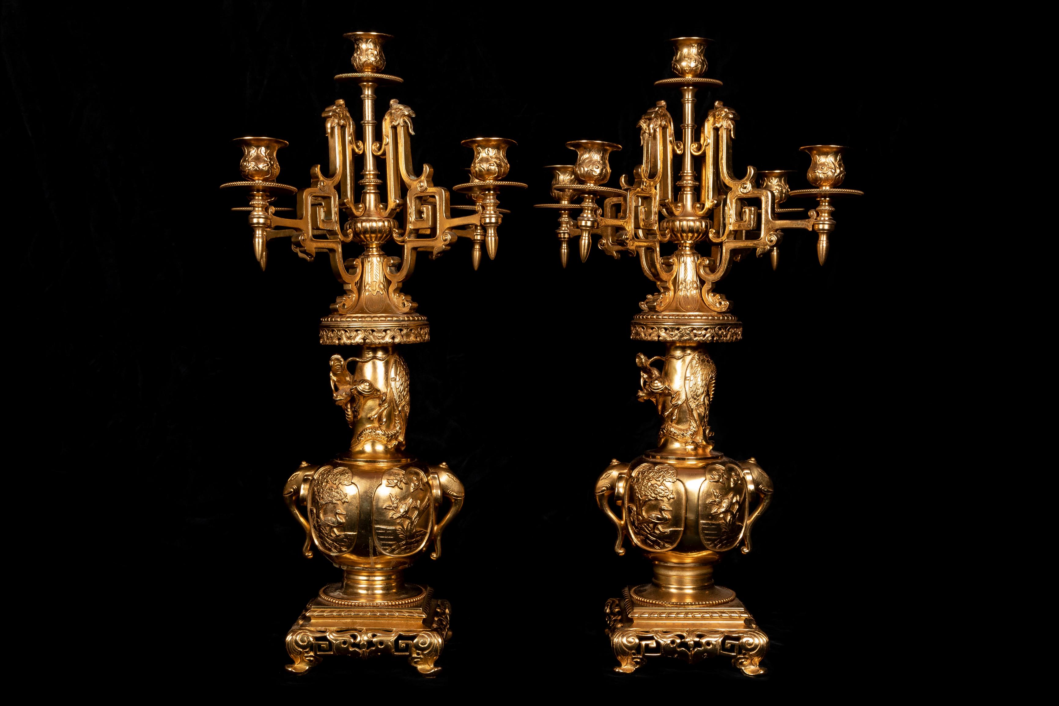 Grande orologio francese in stile giaponese con guarnizione in ormù attribuito a Edouard Lievre in vendita 1