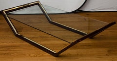 Large French Lacquered and Solid Brass Coffee Table, circa 1970