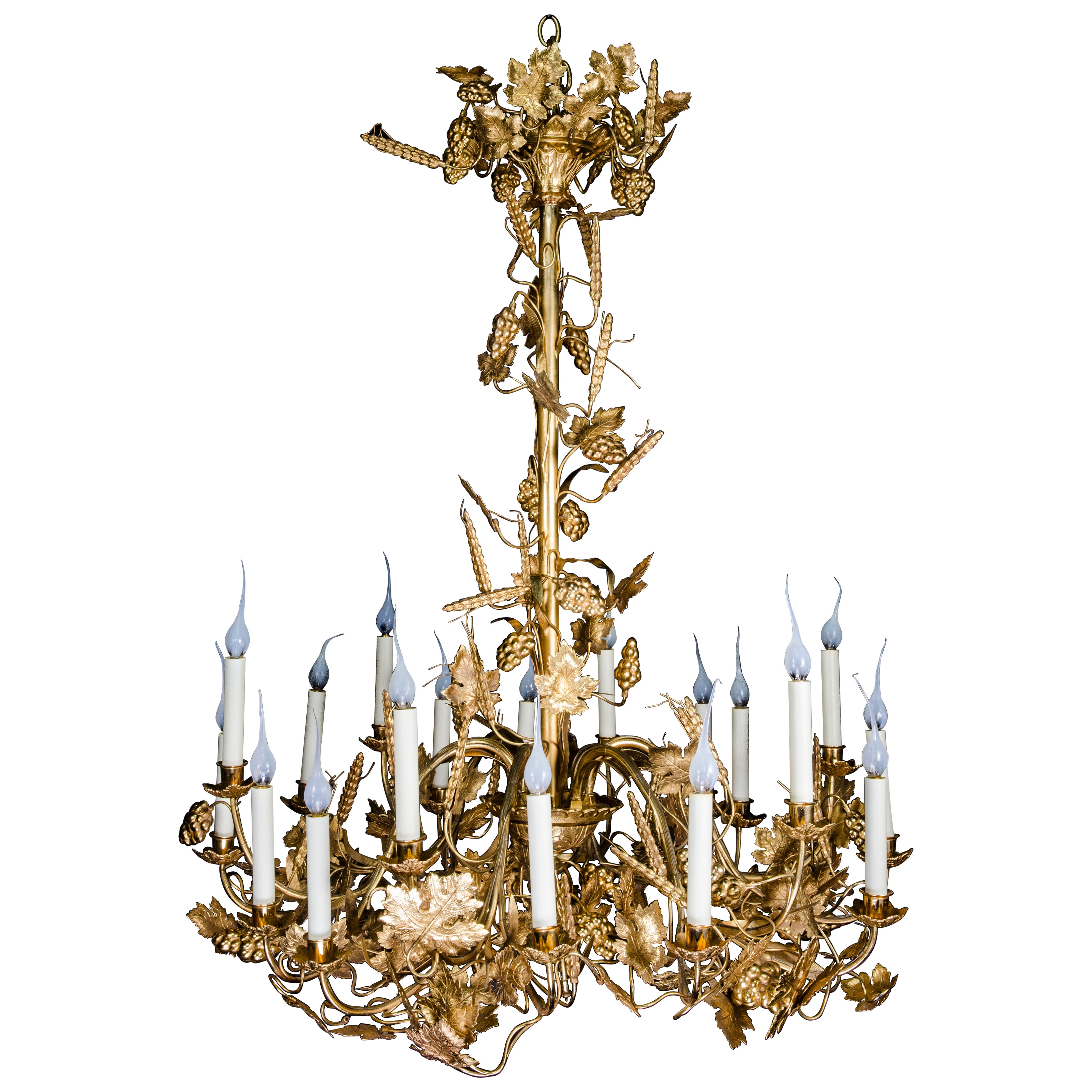 Large French Late 19th Century Louis XVI Style Ormolu Grapevine chandelier For Sale