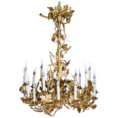 Antique Large French Late 19th Century Louis XVI Style Ormolu Grapevine chandelier