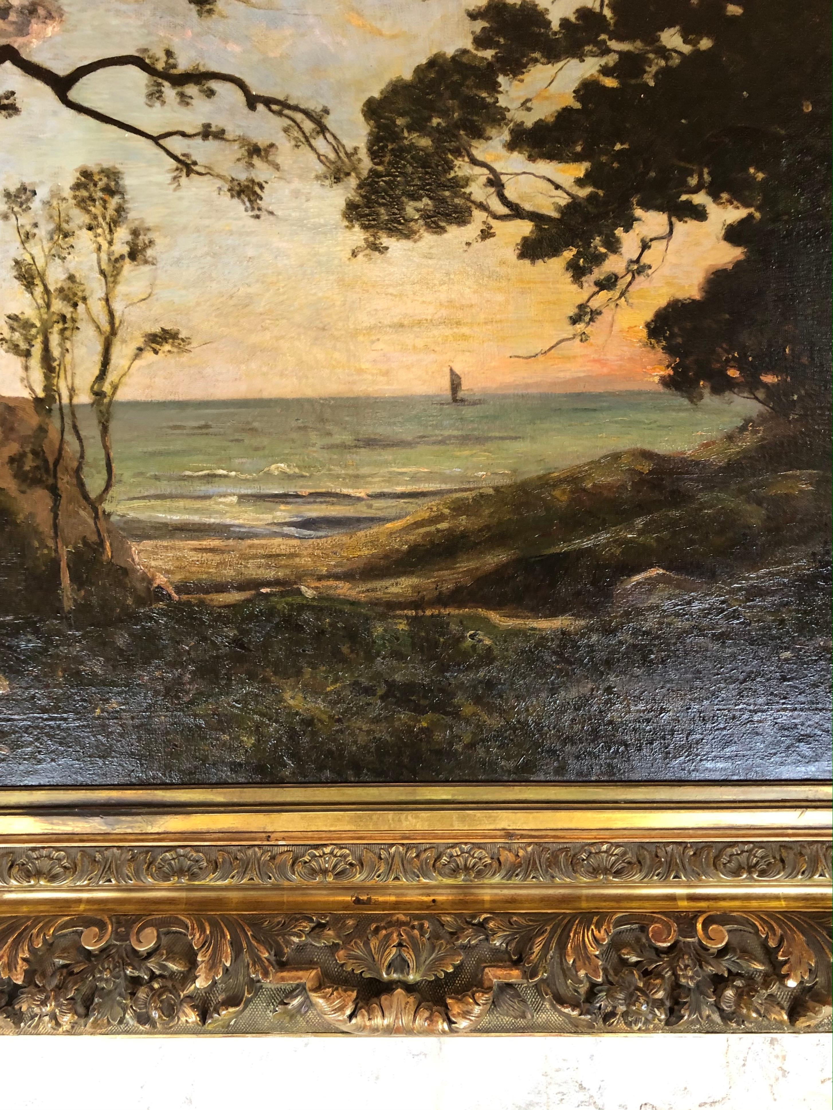 Art Deco ALFRED COUTURAUD Large 19th Century French Seascape Oil on Canvas Painting  For Sale