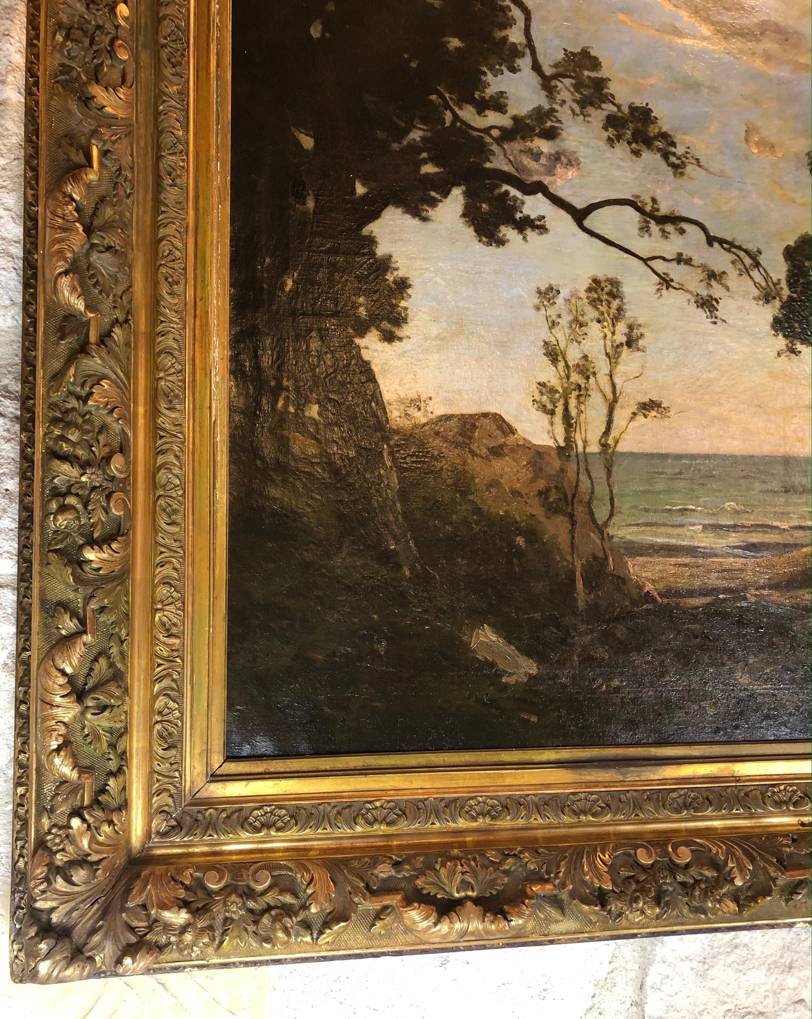 ALFRED COUTURAUD Large 19th Century French Seascape Oil on Canvas Painting  In Good Condition For Sale In Miami, FL