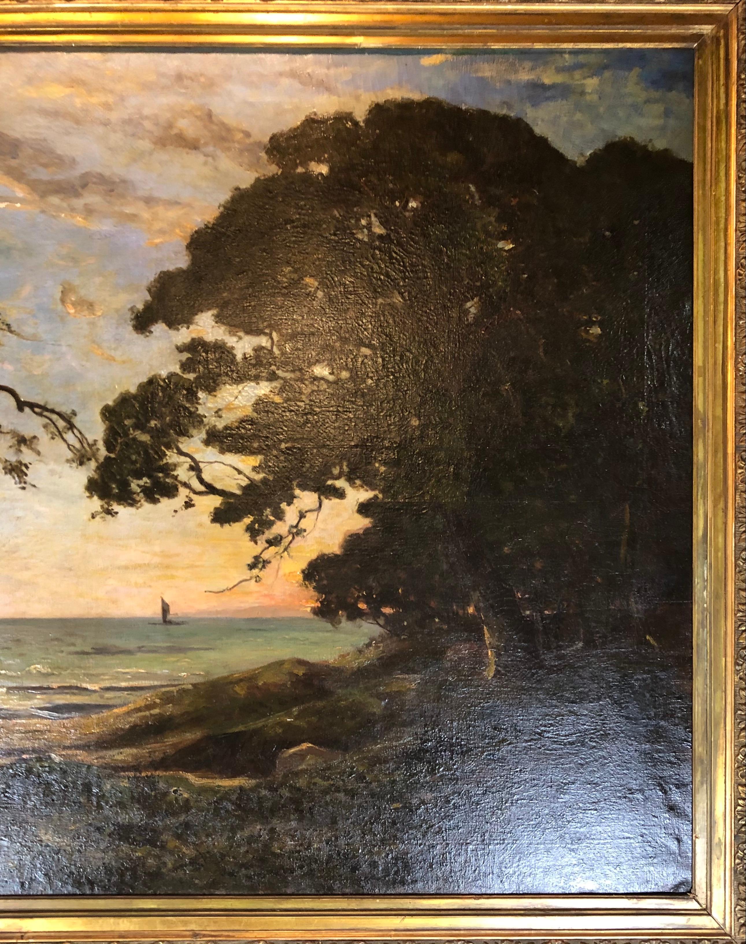 ALFRED COUTURAUD Large 19th Century French Seascape Oil on Canvas Painting  For Sale 5