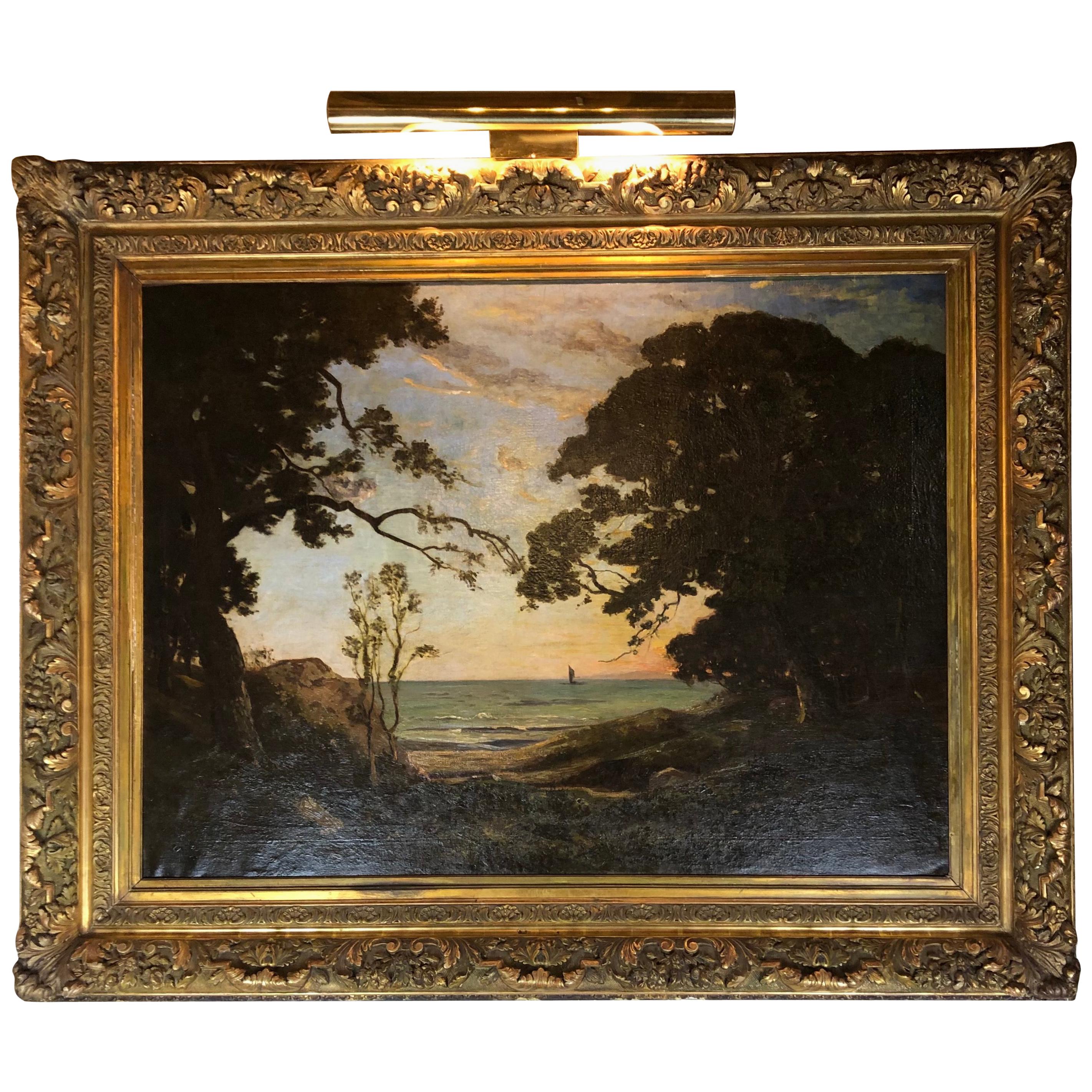 ALFRED COUTURAUD Large 19th Century French Seascape Oil on Canvas Painting 