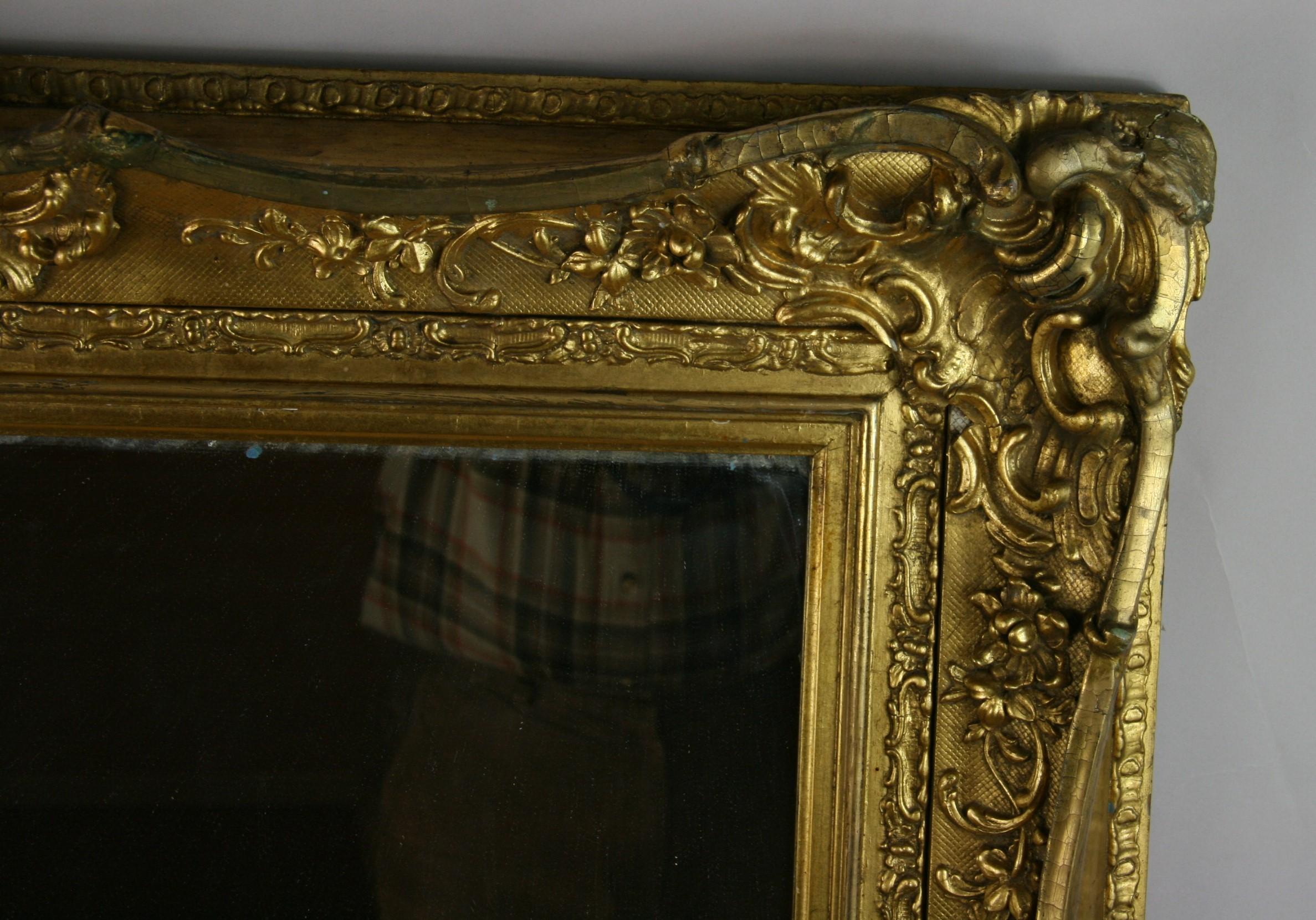 Large French Late 19th Century Wood Gilt Mirror In Excellent Condition For Sale In Douglas Manor, NY