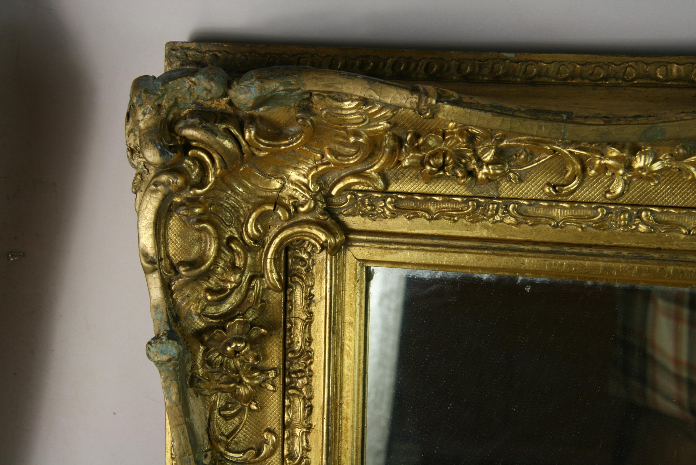 Large French Late 19th Century Wood Gilt Mirror For Sale 1