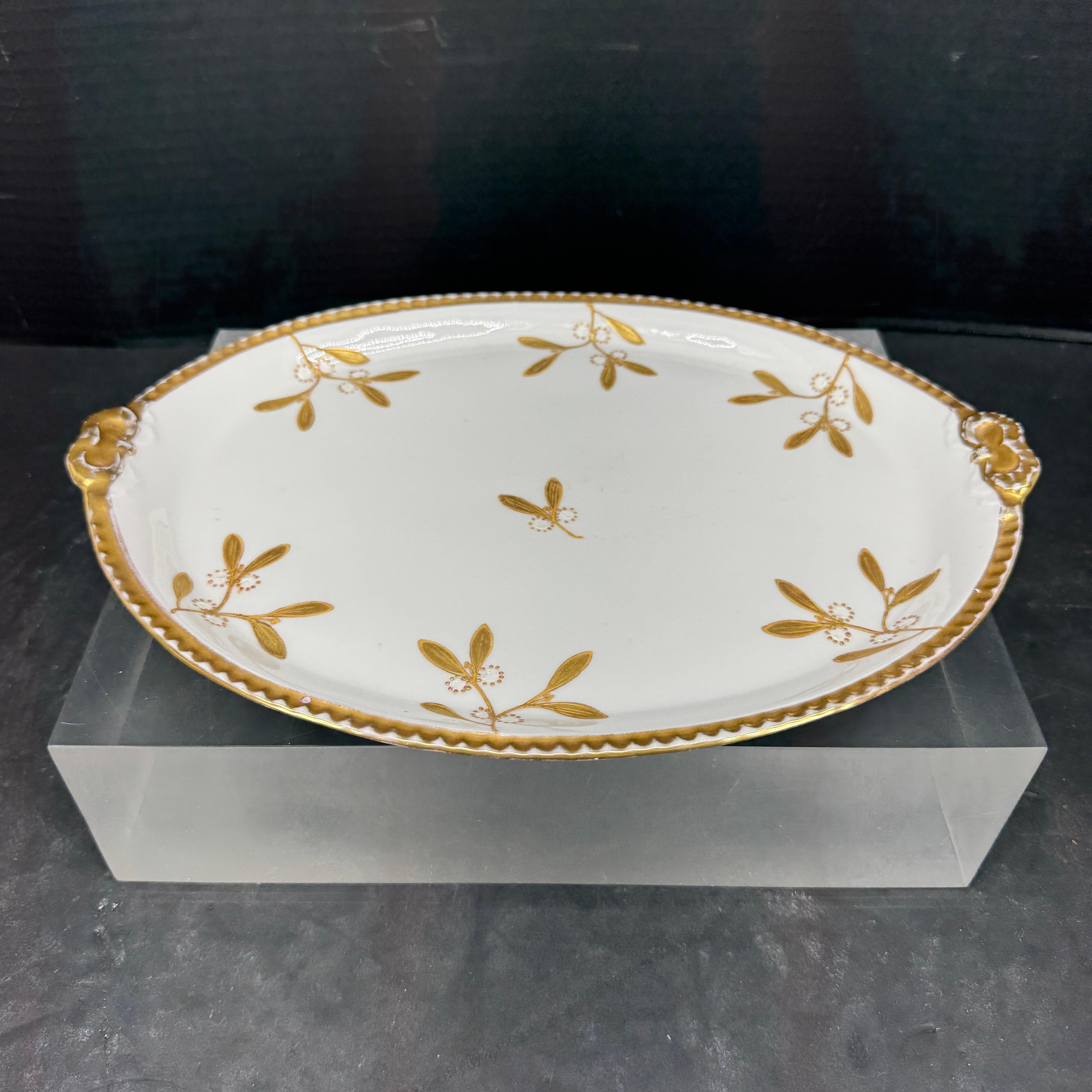 Gran bandeja de porcelana francesa de Limoges dorada para joyas Dorado en venta