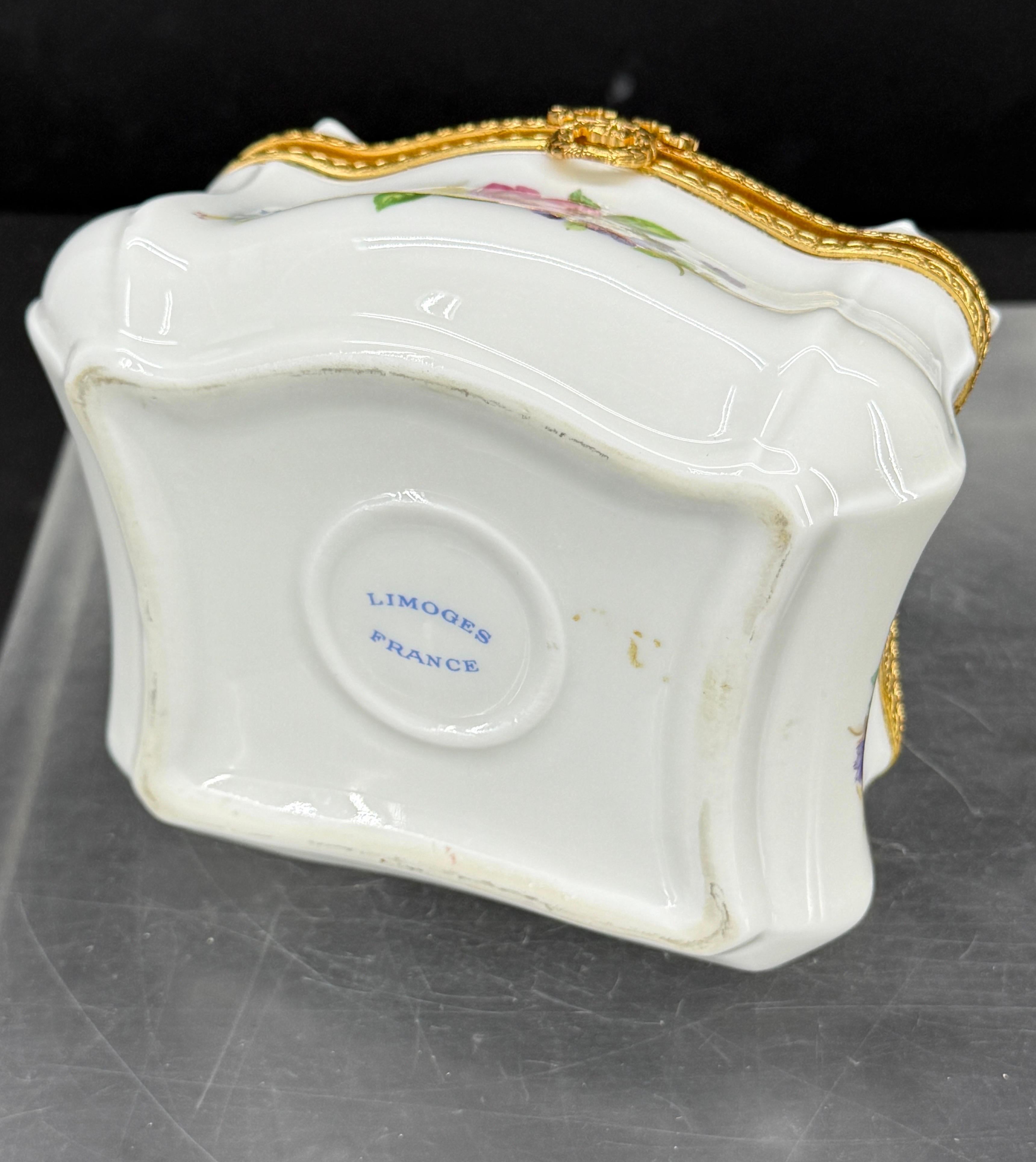 Large French Limoges Porcelain Rectangular Floral Box For Sale 3