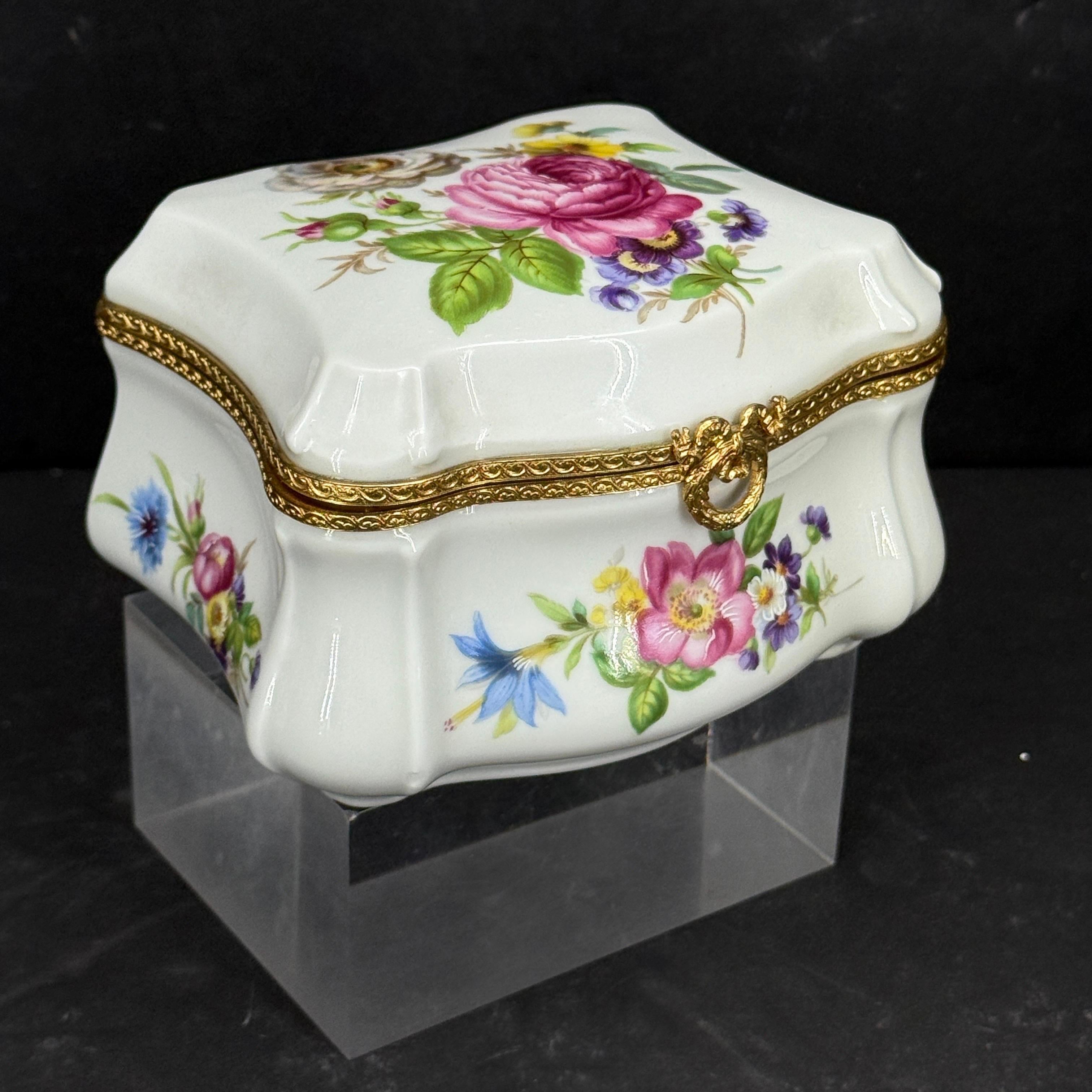 Baroque Large French Limoges Porcelain Rectangular Floral Box For Sale