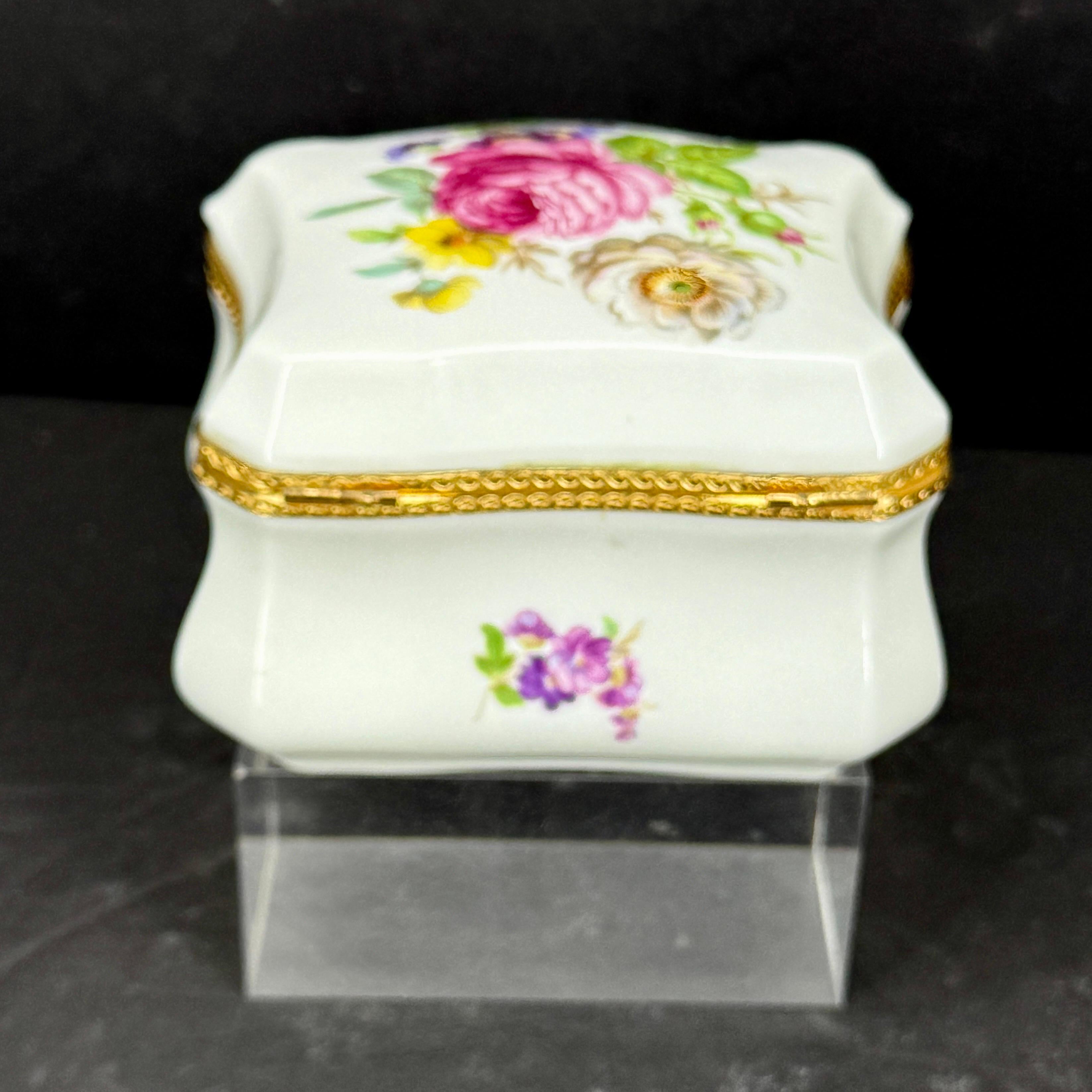 20th Century Large French Limoges Porcelain Rectangular Floral Box For Sale