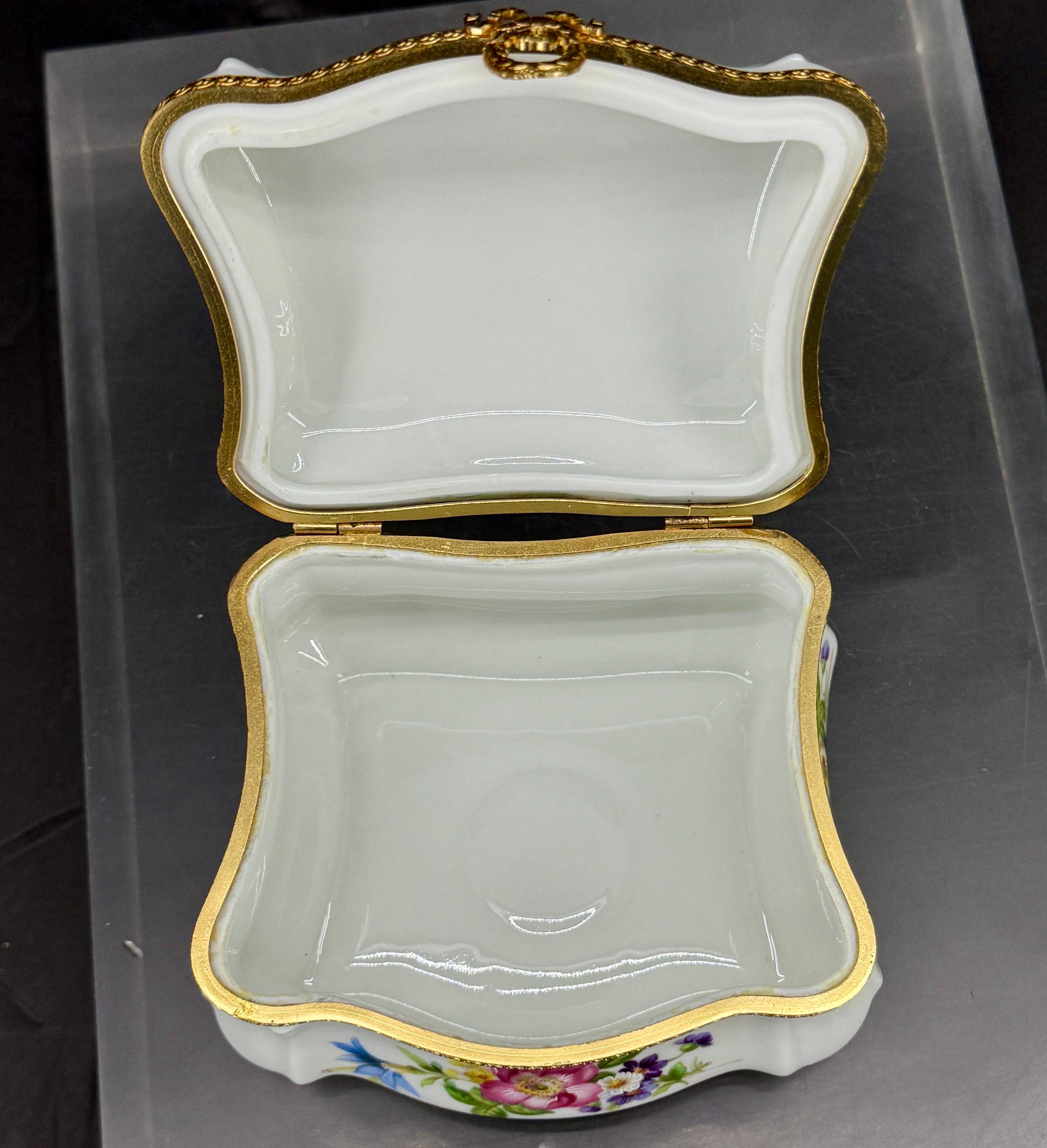 Large French Limoges Porcelain Rectangular Floral Box For Sale 2