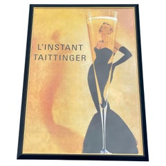 Vintage Large French L'instant Taittinger Champagne Poster in Frame