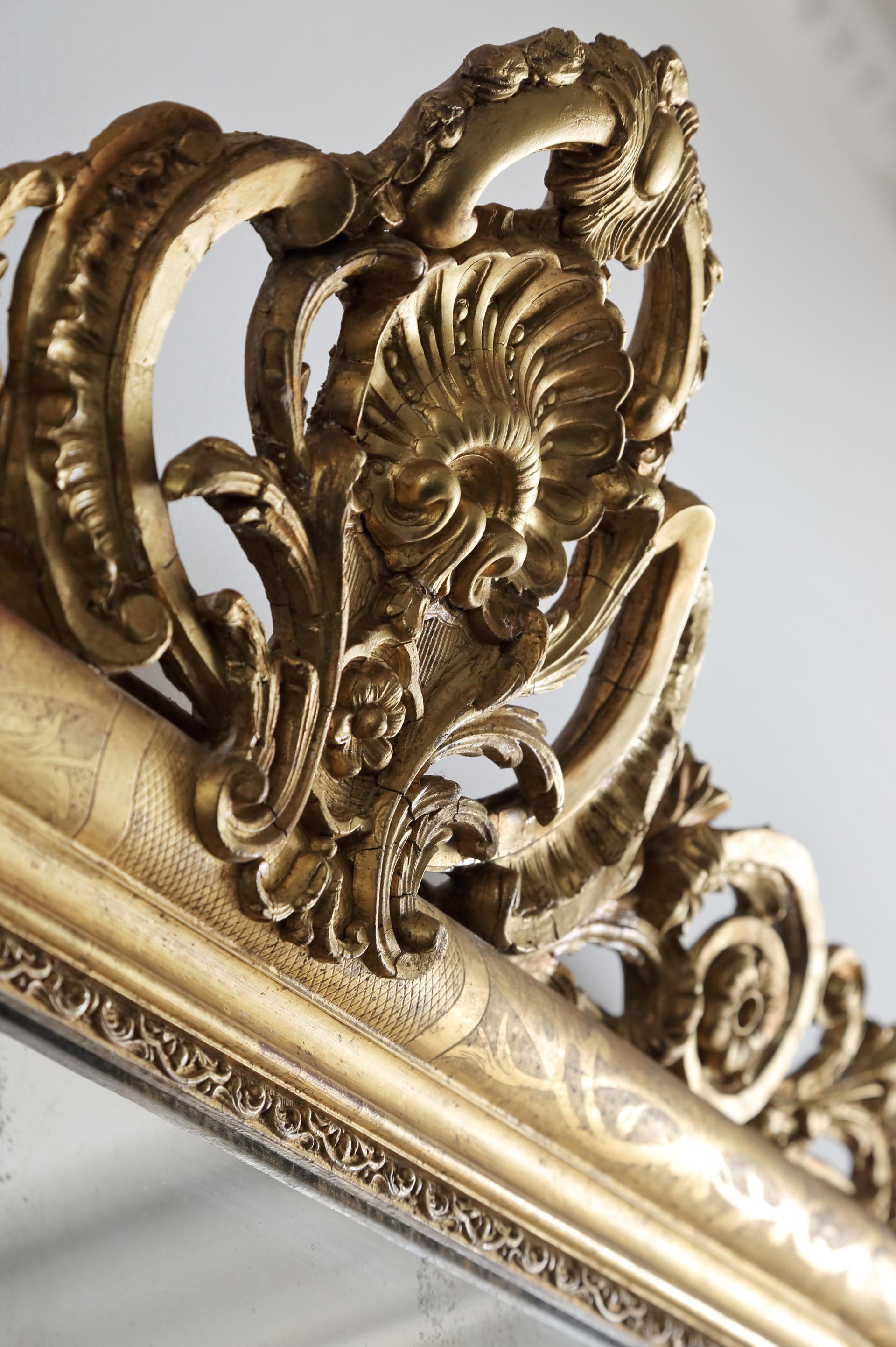 19th Century Large French Louis Philippe Period Gilt Mirror For Sale