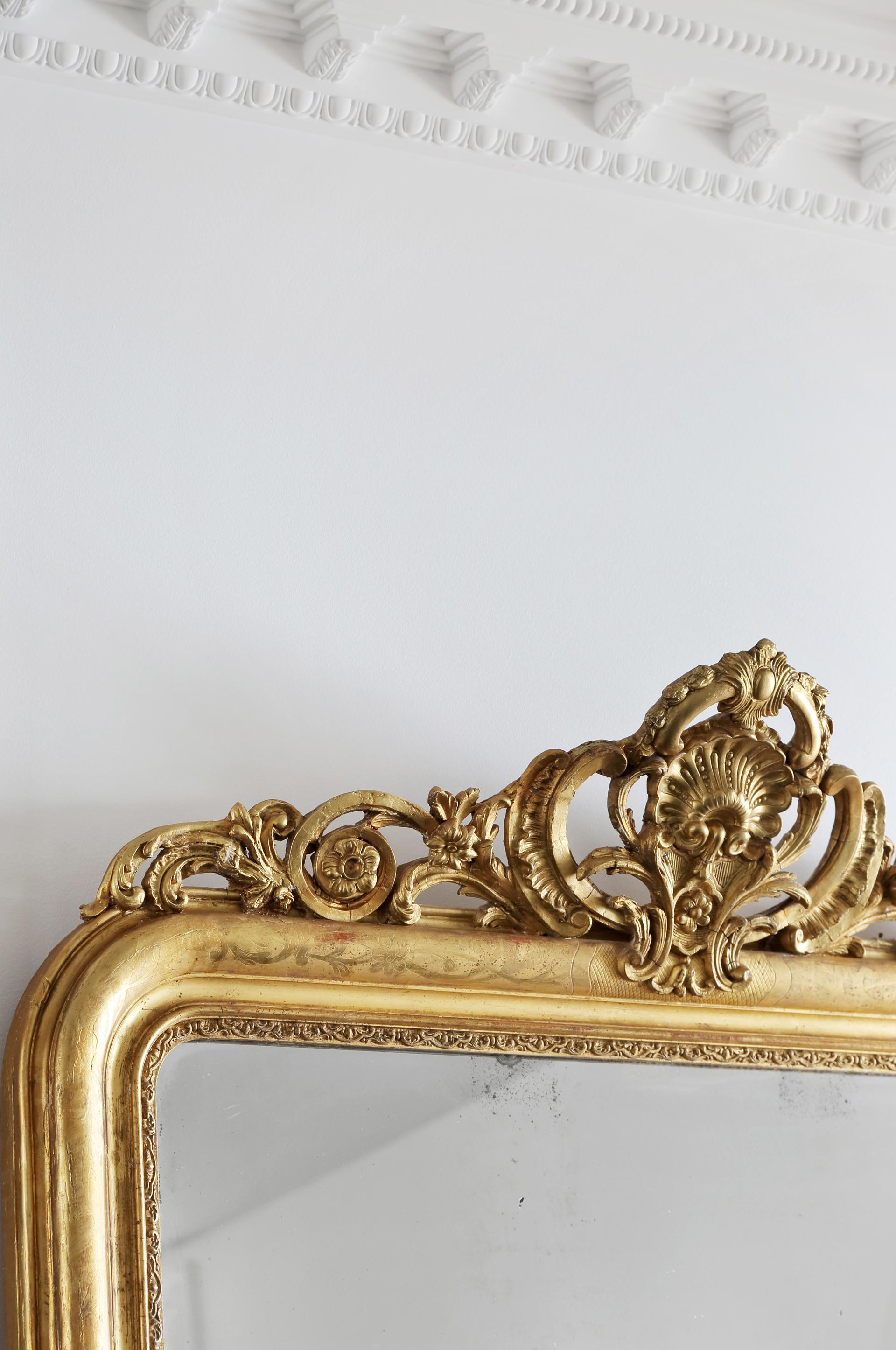 Gesso Large French Louis Philippe Period Gilt Mirror For Sale