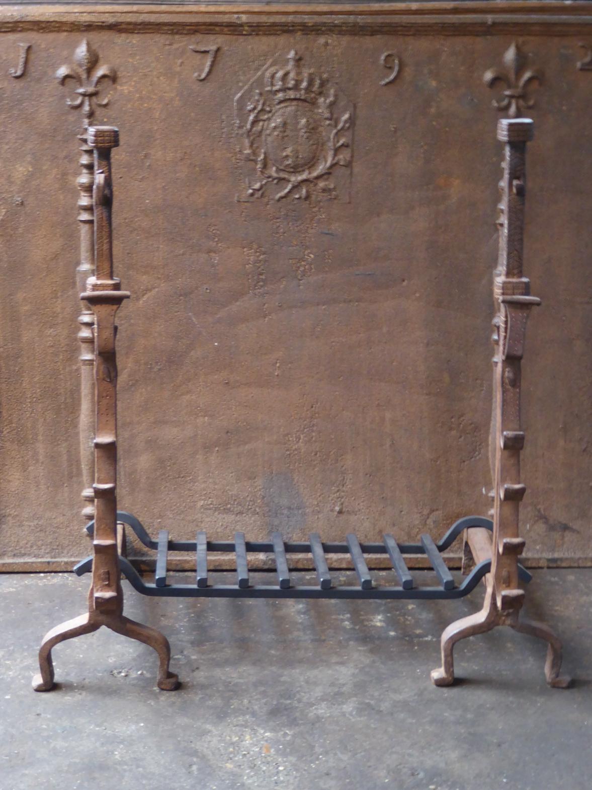 Large French Louis XIII Period Fireplace Grate or Fire Basket, 17th Century For Sale 6