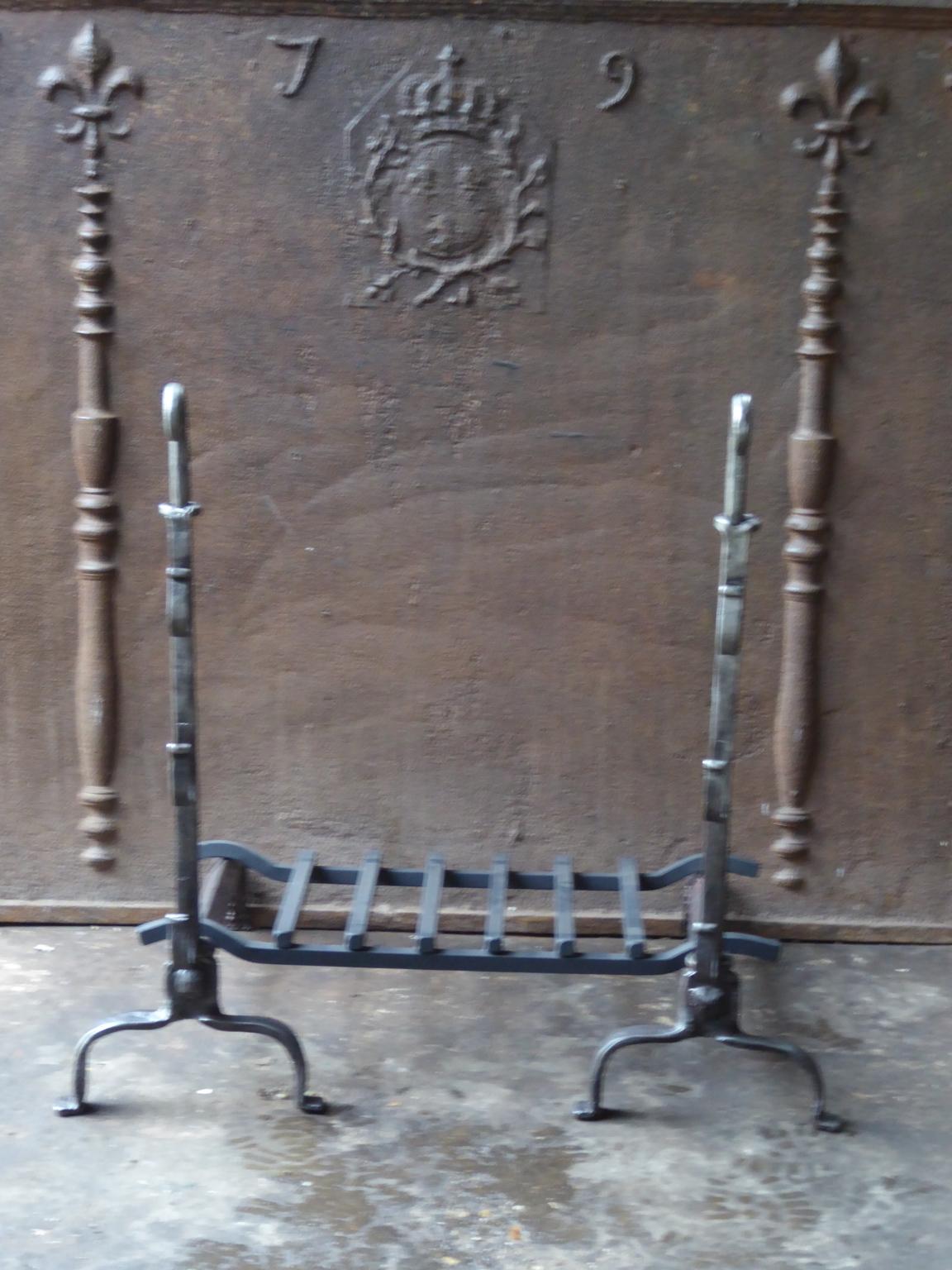 Forged Large French Louis XIII Period Fireplace Grate or Fire Basket, 17th Century For Sale