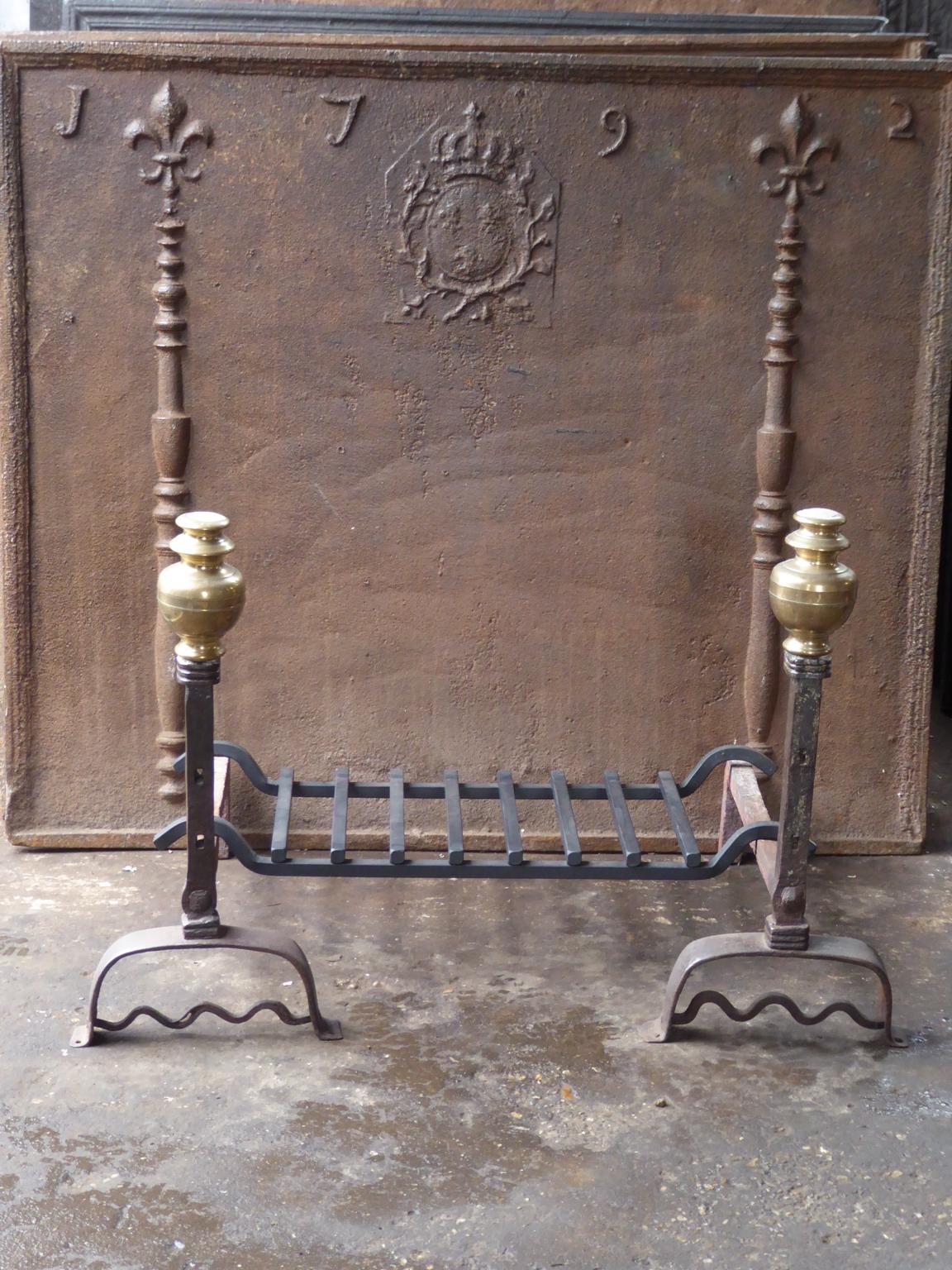 18th Century and Earlier Large French Louis XIII Period Fireplace Grate or Fire Basket, 17th Century