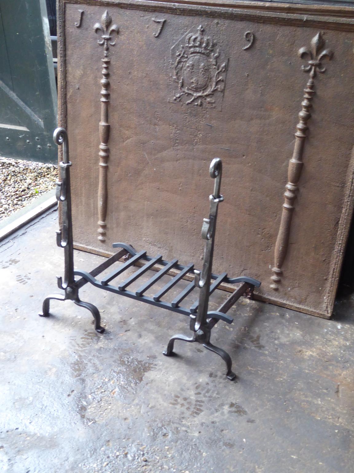 Wrought Iron Large French Louis XIII Period Fireplace Grate or Fire Basket, 17th Century For Sale