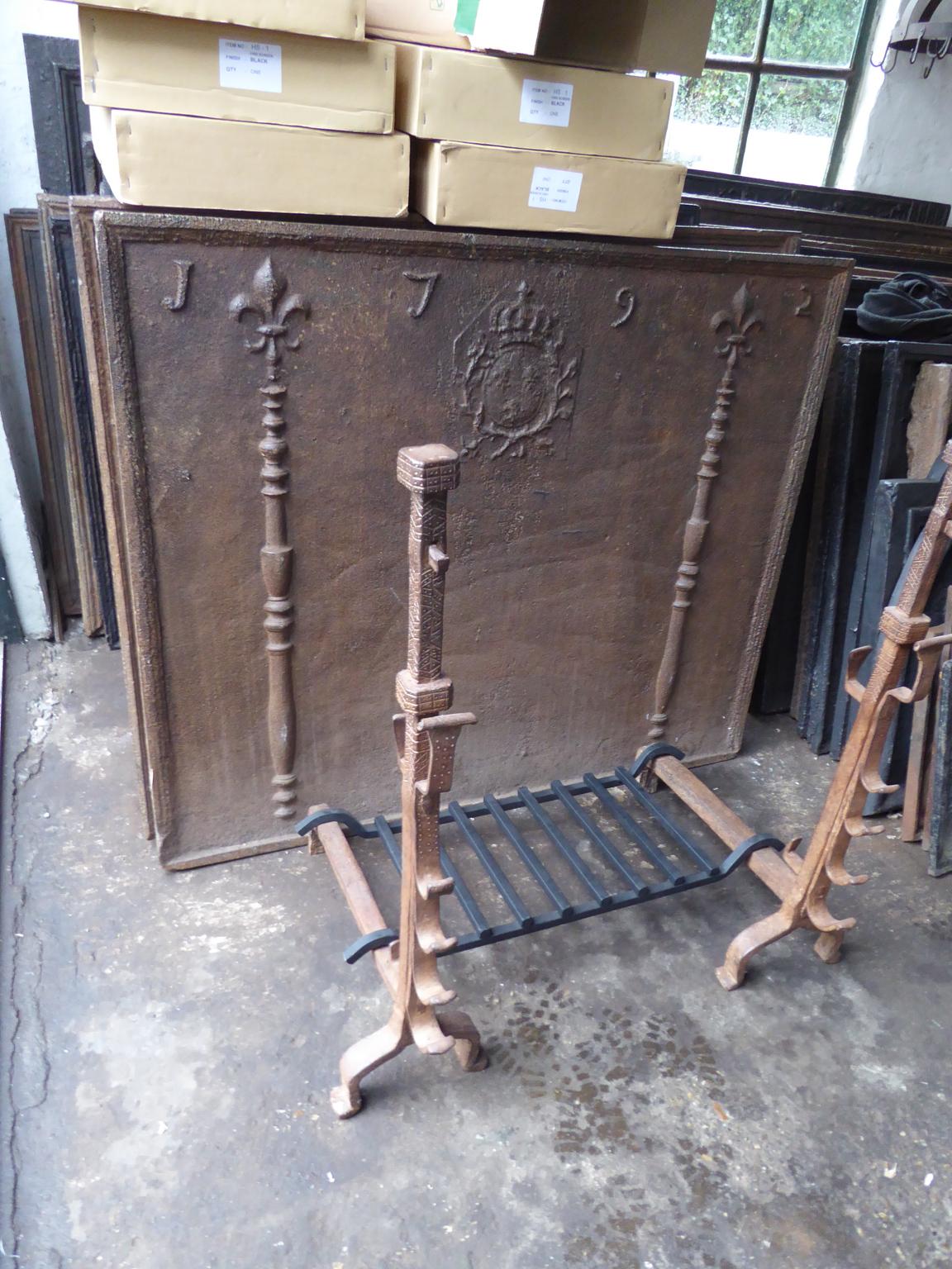 Wrought Iron Large French Louis XIII Period Fireplace Grate or Fire Basket, 17th Century For Sale