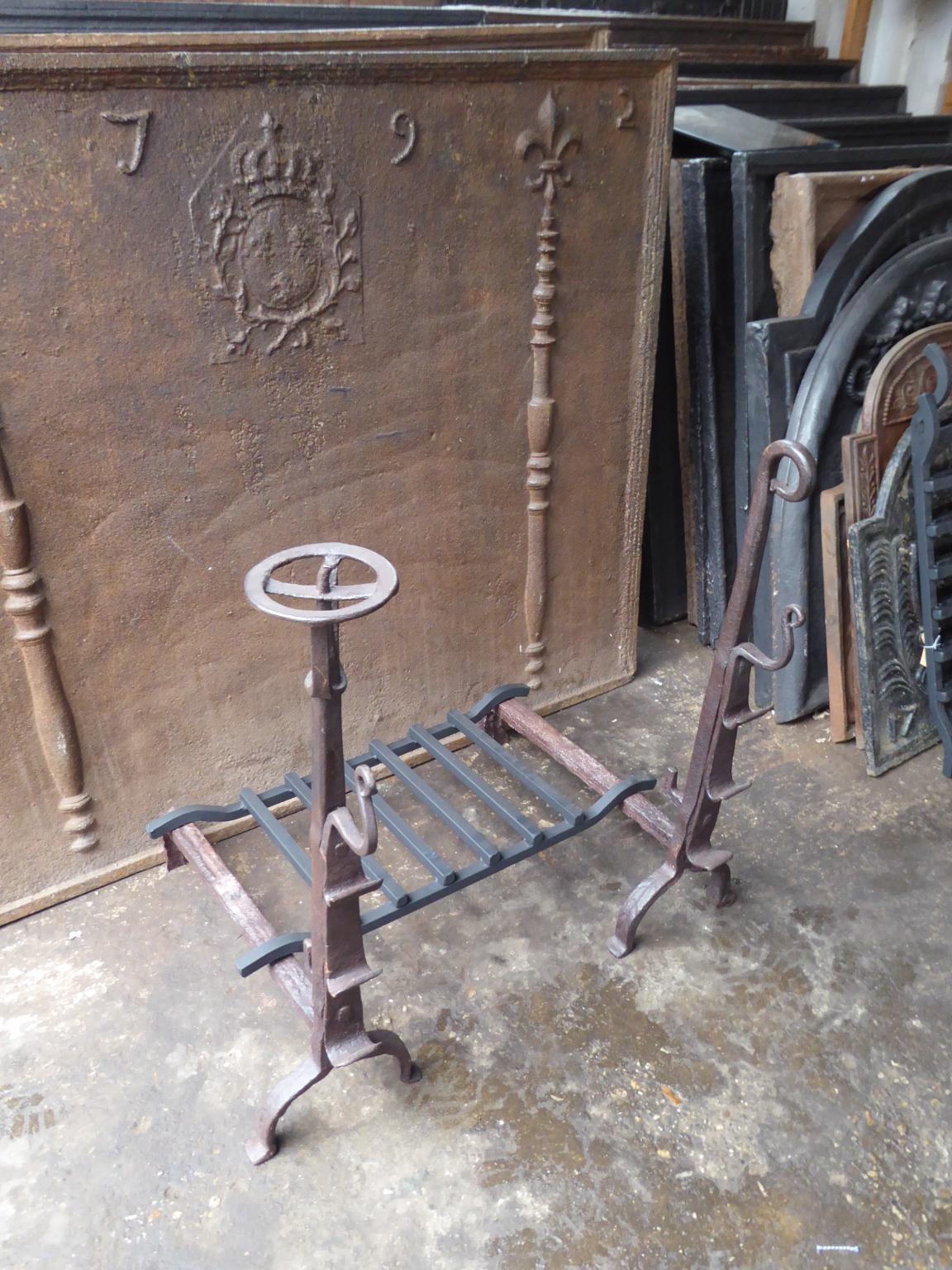 18th Century and Earlier Large French Louis XIII Period Fireplace Grate or Fire Basket, 17th Century For Sale
