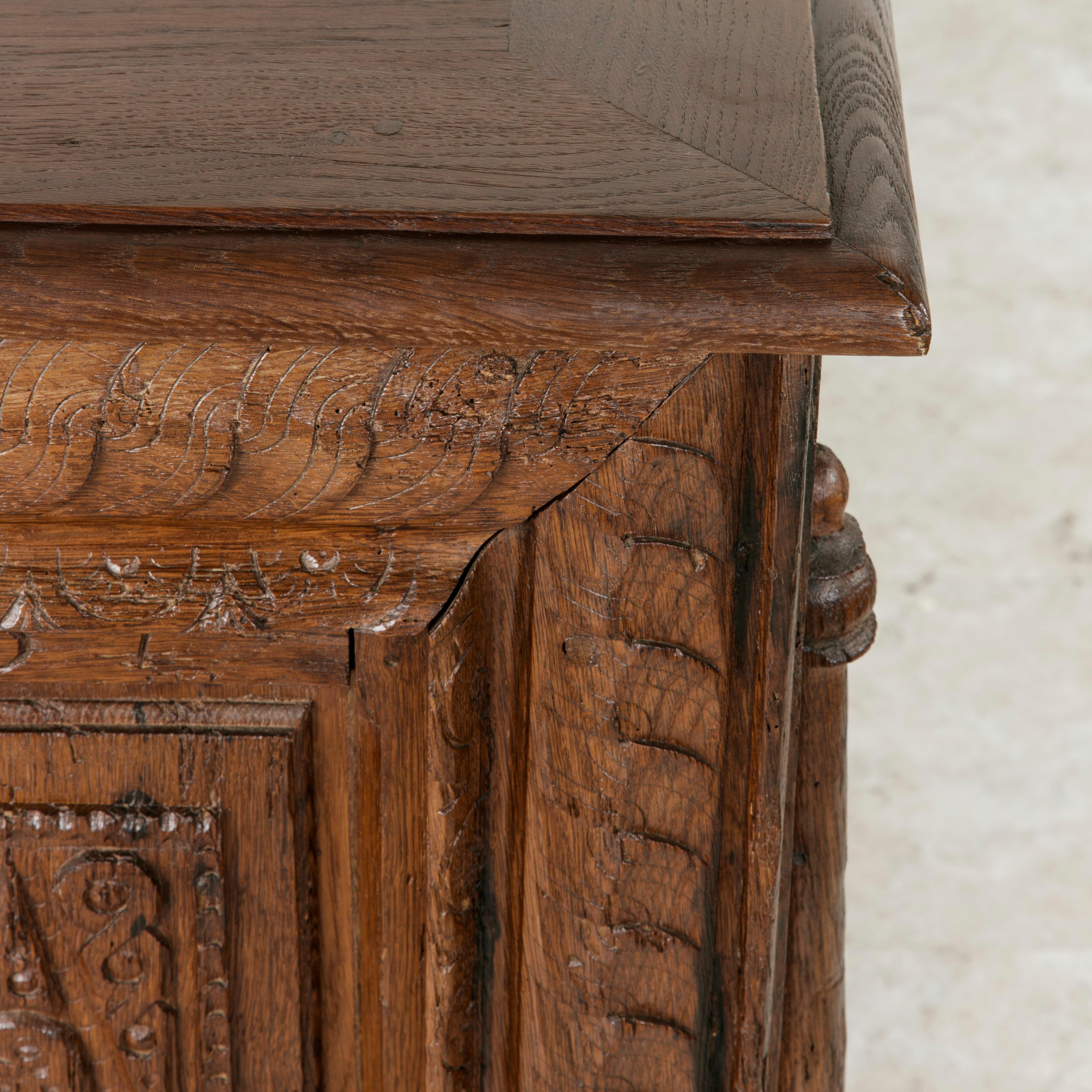 Large French Louis XIII Period Hand Carved Oak Coffer, Desk, Counter, circa 1631 5