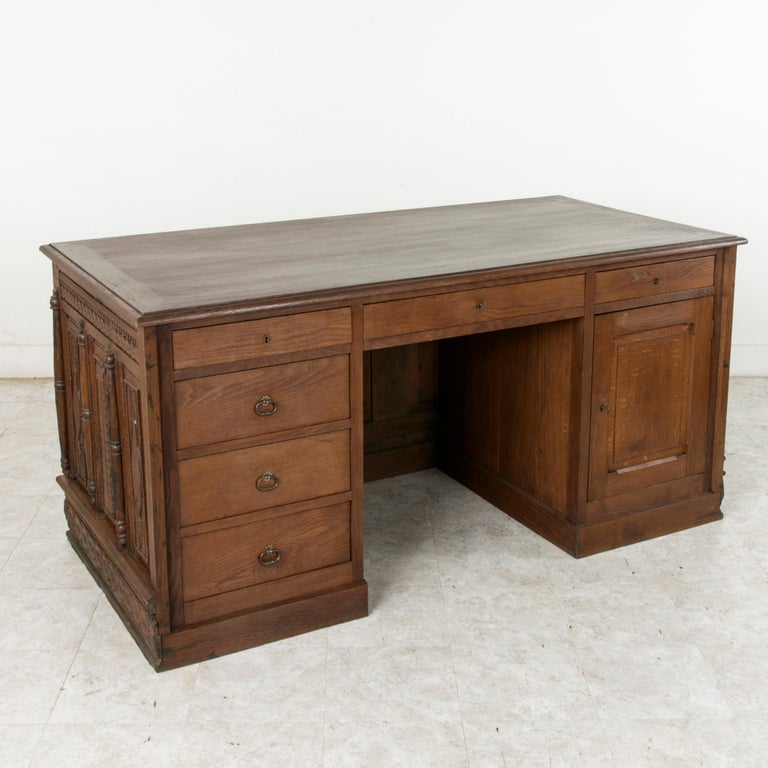 Large French Louis Xiii Period Hand Carved Oak Coffer Desk Counter Circa 1631 For Sale At 1stdibs