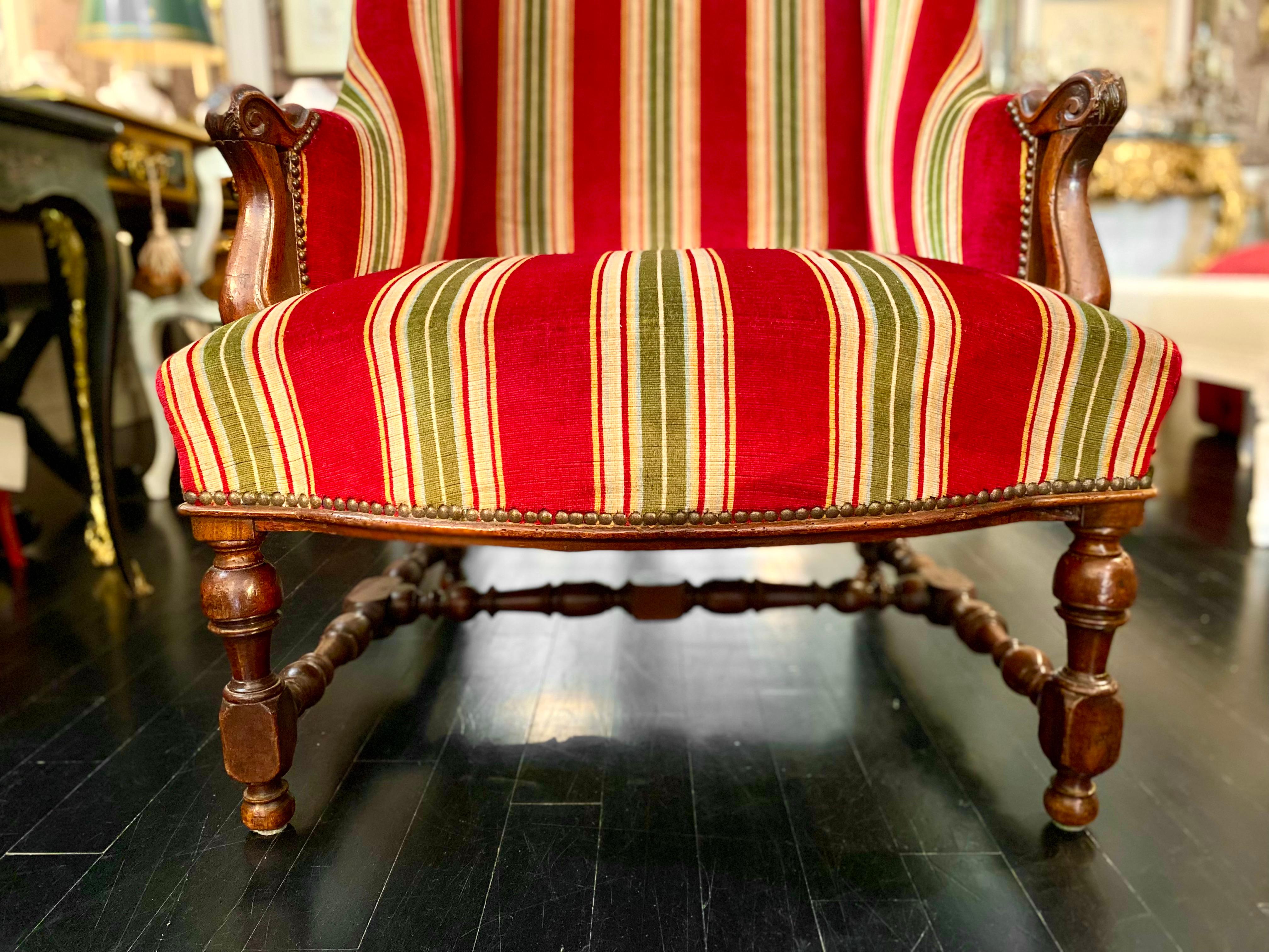 Large French Louis XIII Wingback Armchair, with Headrests, 18th-Century For Sale 7