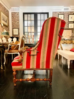 Large French Louis XIII Wingback Armchair, with Headrests, 18th-Century