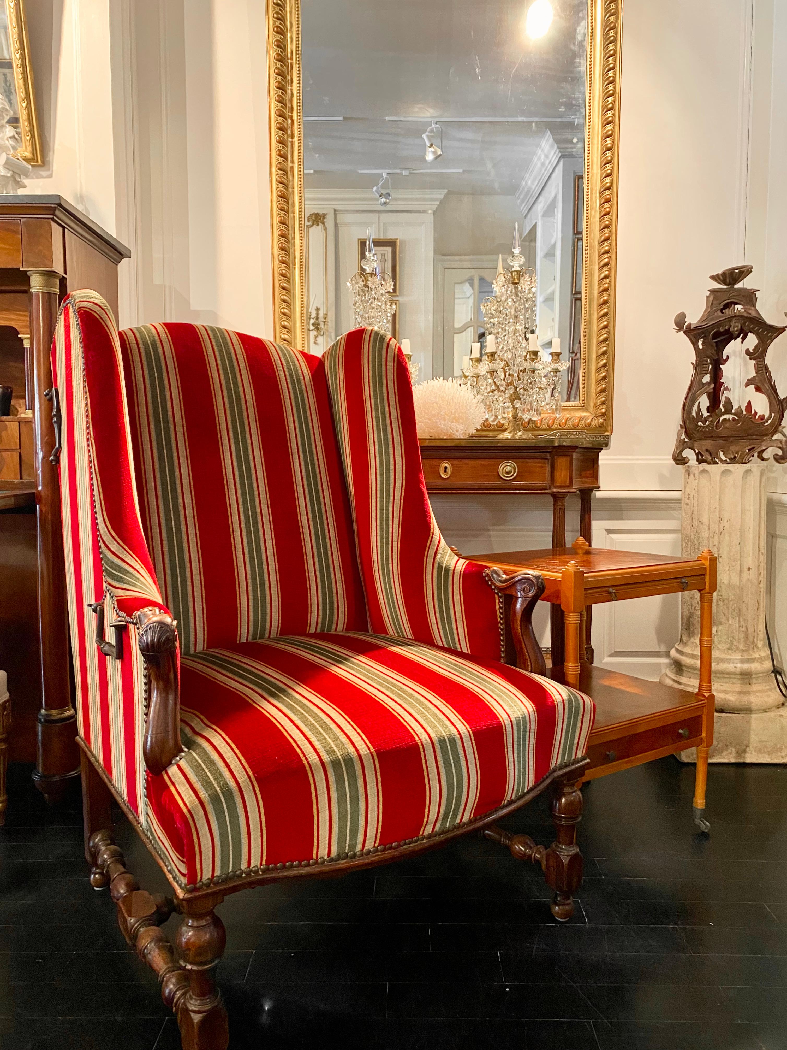 Large French Louis XIII Wingback Armchair, with Headrests, 18th-Century For Sale 14