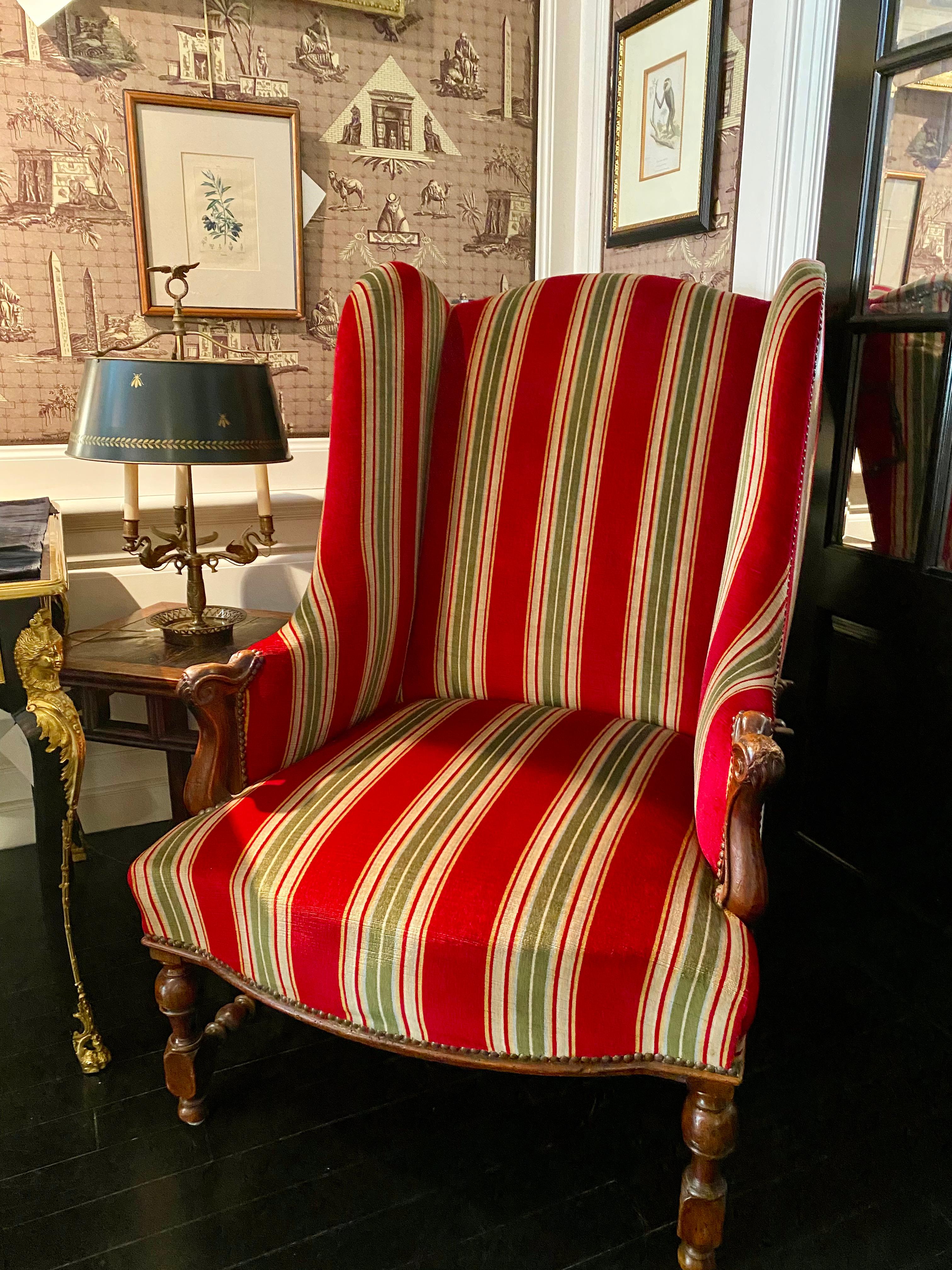 18th Century and Earlier Large French Louis XIII Wingback Armchair, with Headrests, 18th-Century For Sale