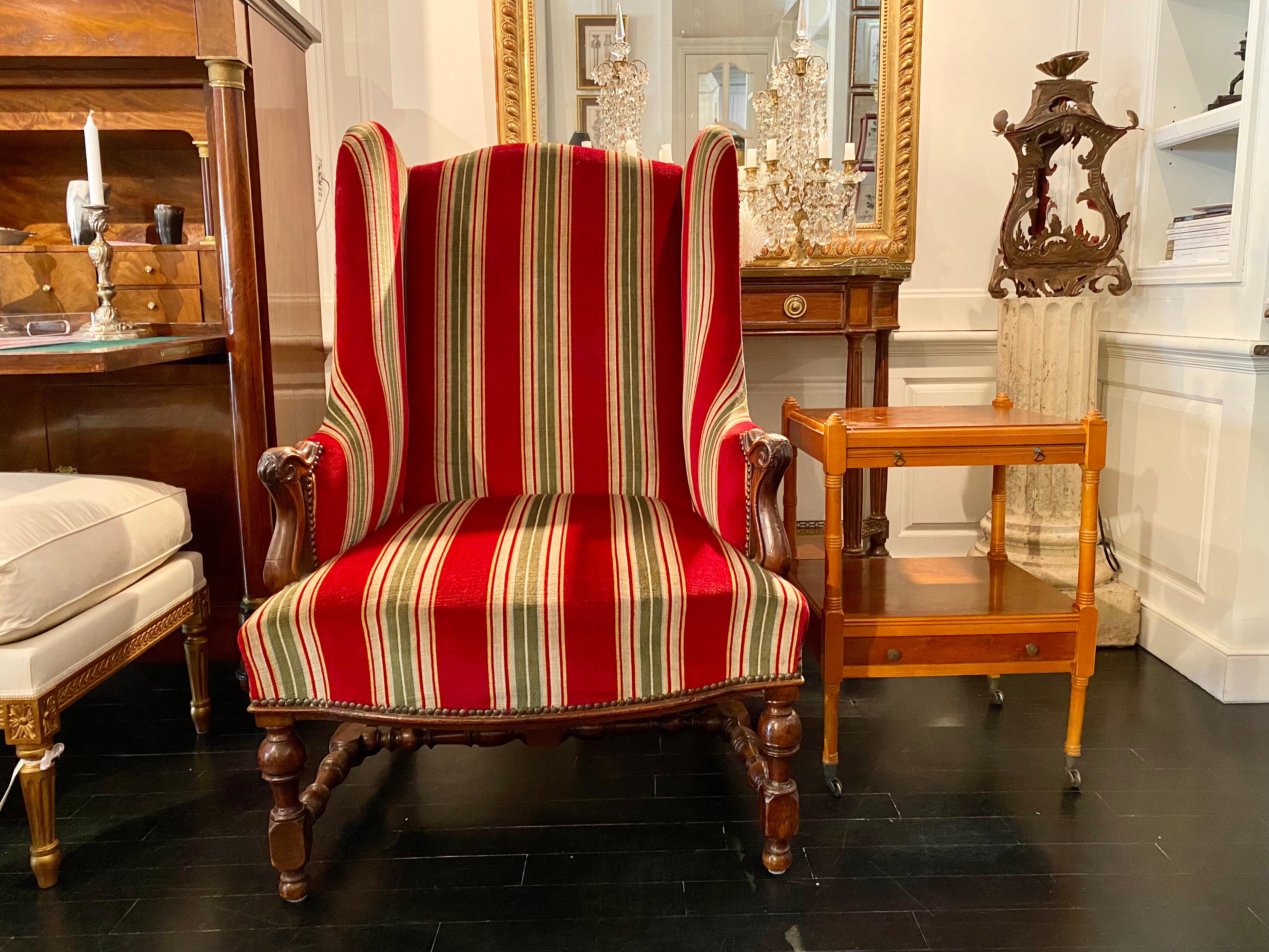 Large French Louis XIII Wingback Armchair, with Headrests, 18th-Century For Sale 2