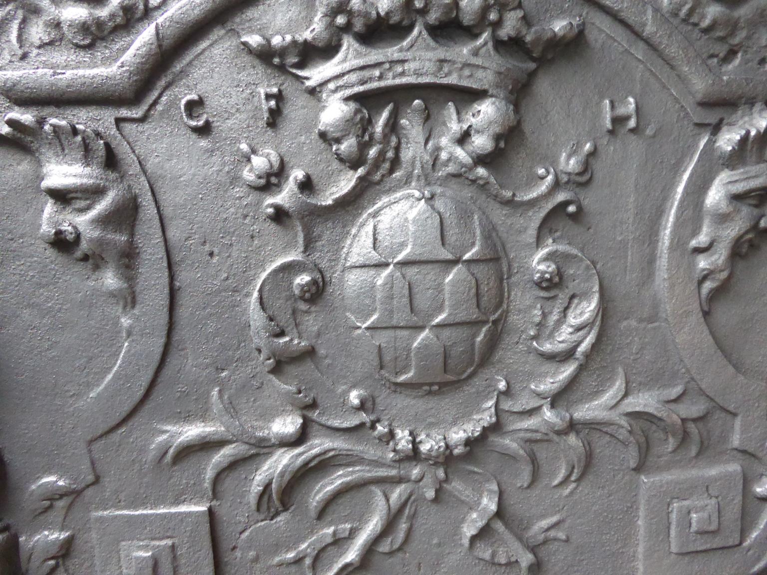 Iron Large French Louis XIV 'Coat of Arms' Fireback, 18th Century 