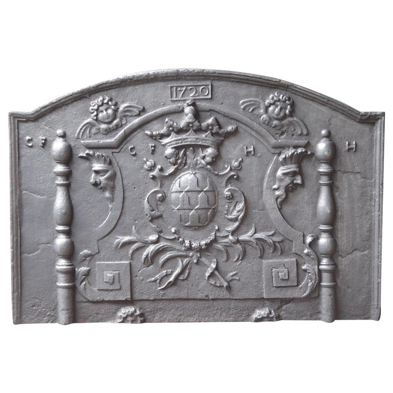 Large French Louis XIV 'Coat of Arms' Fireback, 18th Century 