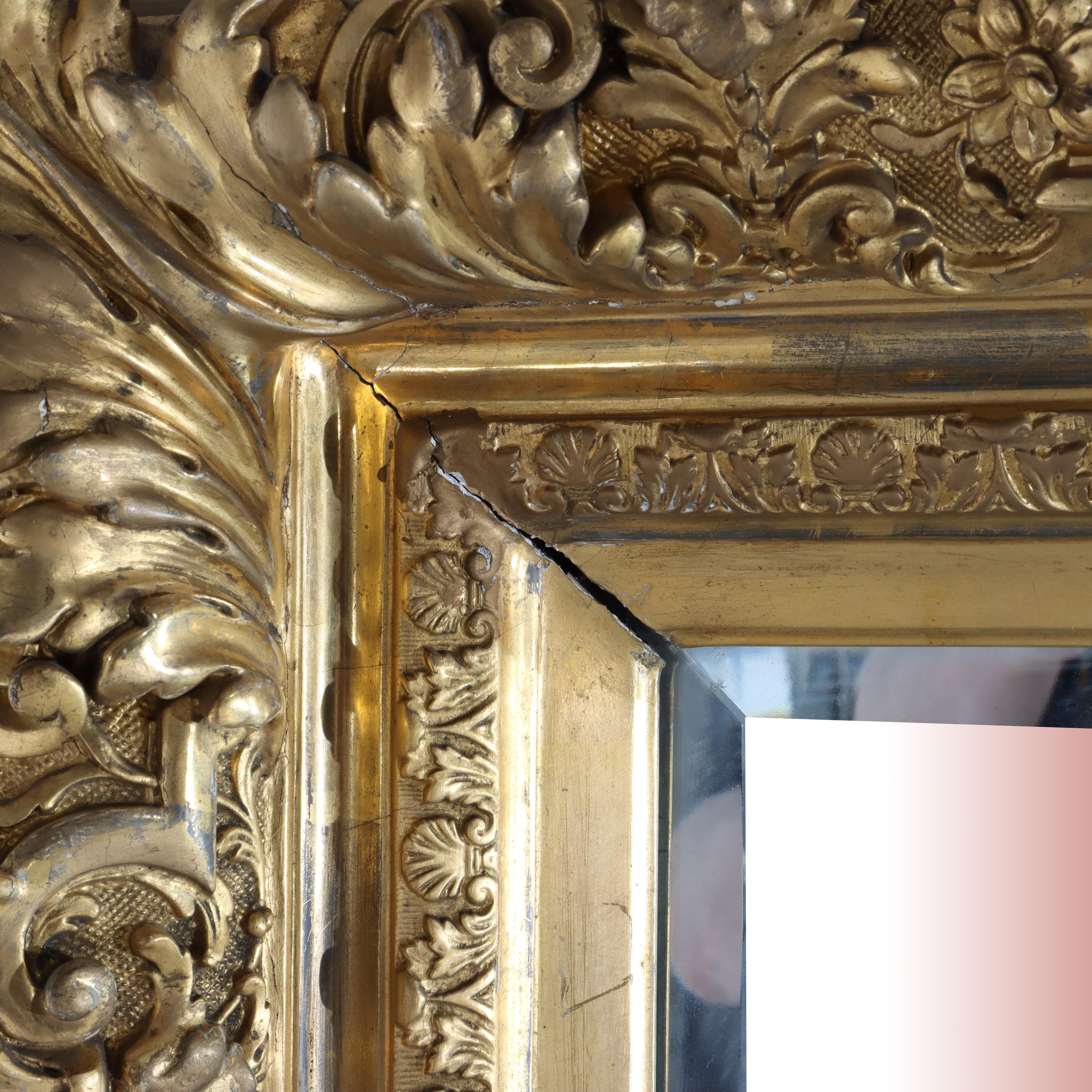 Large French Louis XIV Style Giltwood Framed Beveled Wall Mirror C1900

Measures - 38.5